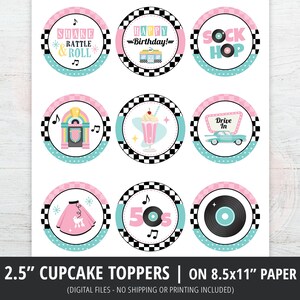 1950s Cupcake Toppers, 50s Retro Cupcake Toppers, 50s Party Decor, 50s ...