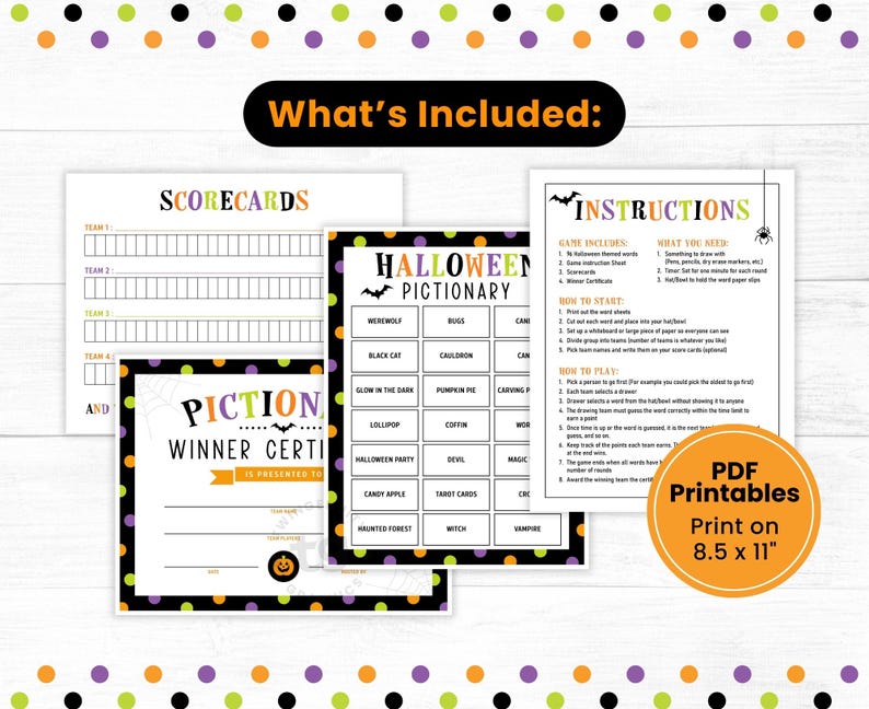 Pictionary Game Rules.pdf Halloween Pictionary Game Printable: Adults & Kids Halloween Party Game ...