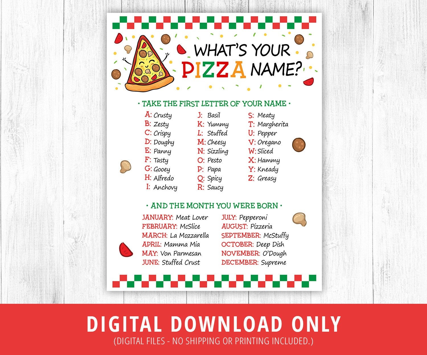 Pizza Party Sign, What's Your Pizza Name Sign, Pizza Birthday 