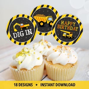 Construction Cupcake Toppers, Construction Birthday Party Decor for Boy, Dump Truck, Printable DIGITAL