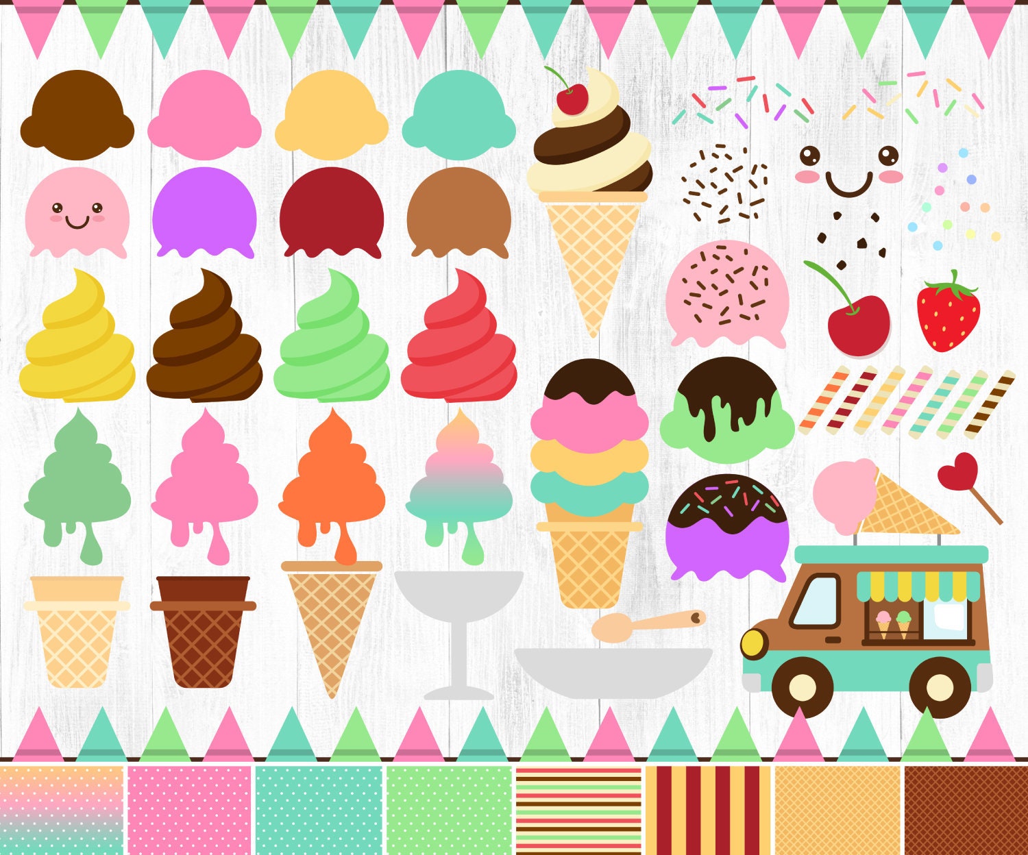 120 Ice Cream Clipart, Build Your Own Ice Cream Cone Clip Art Set