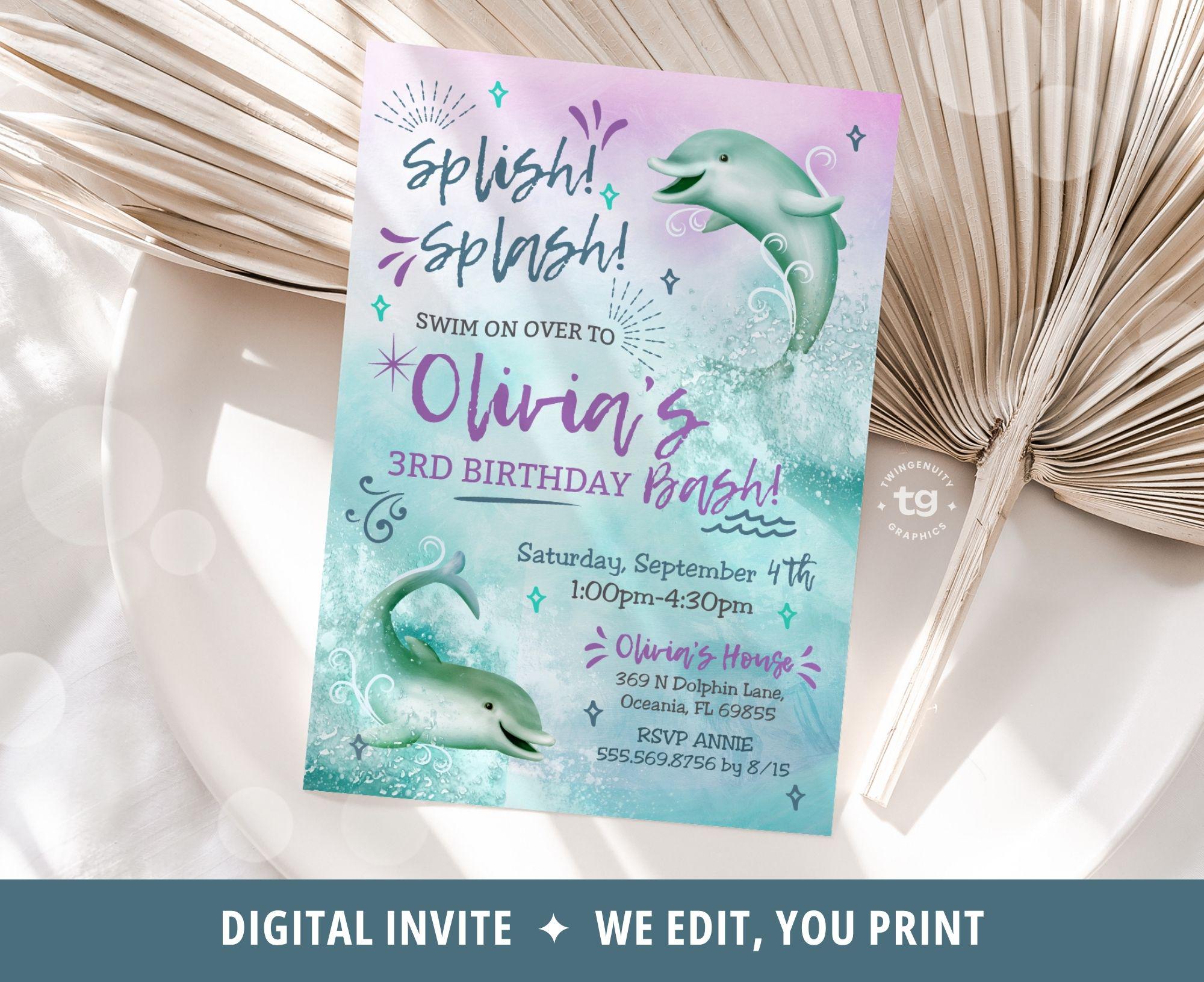 Dolphin Invitation, Dolphin Birthday Invitation, Dolphin Invitation Watercolor, Under the Sea Invitation, Dolphin Party Invite, DIGITAL