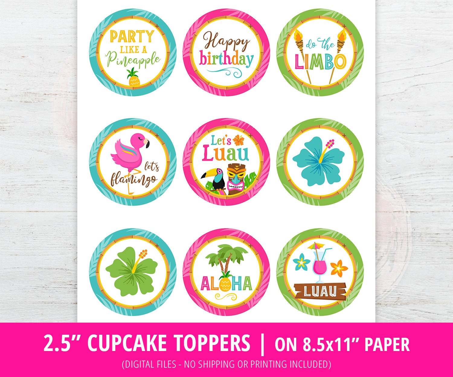 Luau Cupcake Toppers Luau Party Cupcake Toppers Hawaiian Etsy Australia