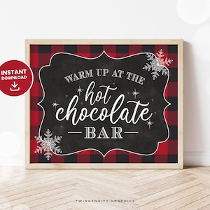 Bord met warme chocolademelk, feest met warme chocolademelk, bord met buffelplaid warme chocolademelk, afdrukbaar bord houthakker, schoolbord, DIGITAAL