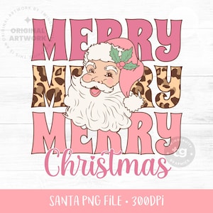 Leopard Merry Christmas Sublimation PNG, Retro Pink Christmas PNG, Christmas Sublimation, Pink Santa Claus Shirt Clipart, Instant Download