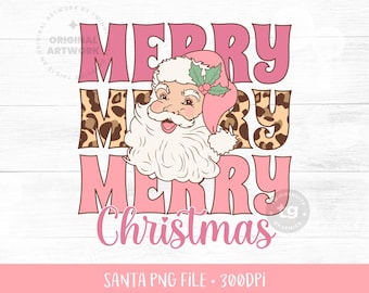 Leopard Merry Christmas Sublimation PNG, Retro Pink Christmas PNG, Christmas Sublimation, Pink Santa Claus Shirt Clipart, Instant Download