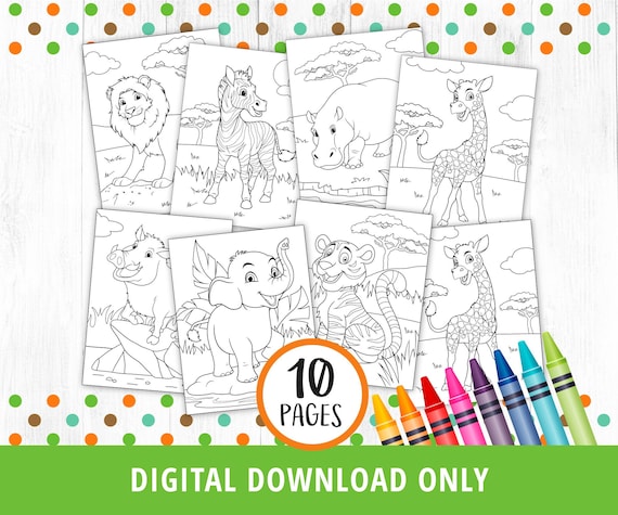 Wild Safari Animals Coloring Pages Printable, Safari Coloring Pages, Safari Game Activity, Safari Party, Jungle, Zoo, Party Game PDF DIGITAL