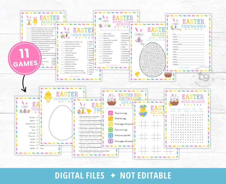 Easter Games Bundle Printable, Easter Activities, Easter Party Games, Easter Games for Kids, Adults, Virtual Easter Party Games, DIGITAL image 2