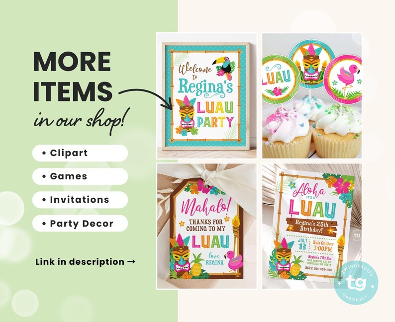 Luau Invitation, Luau Birthday Invite, Luau Tiki Party Invitation, Hawaiian Invitation, Luau Party, Tropical, Aloha, Summer Beach DIGITAL image 5