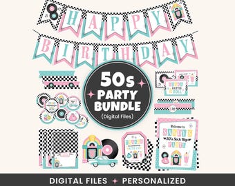 50s Birthday Party Decorations, 50s Retro Party Decor, 50s Sock Hop Theme, 1950s Diner Sign, Banner, 1950, Fifties, Diner Printable, DIGITAL