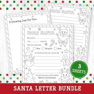Brief an Santa Malseiten Bundle, bedruckbare liebe Santa Brief, Weihnachtswunschliste, Weihnachtsmalseiten, Weihnachten Kinder Aktivität