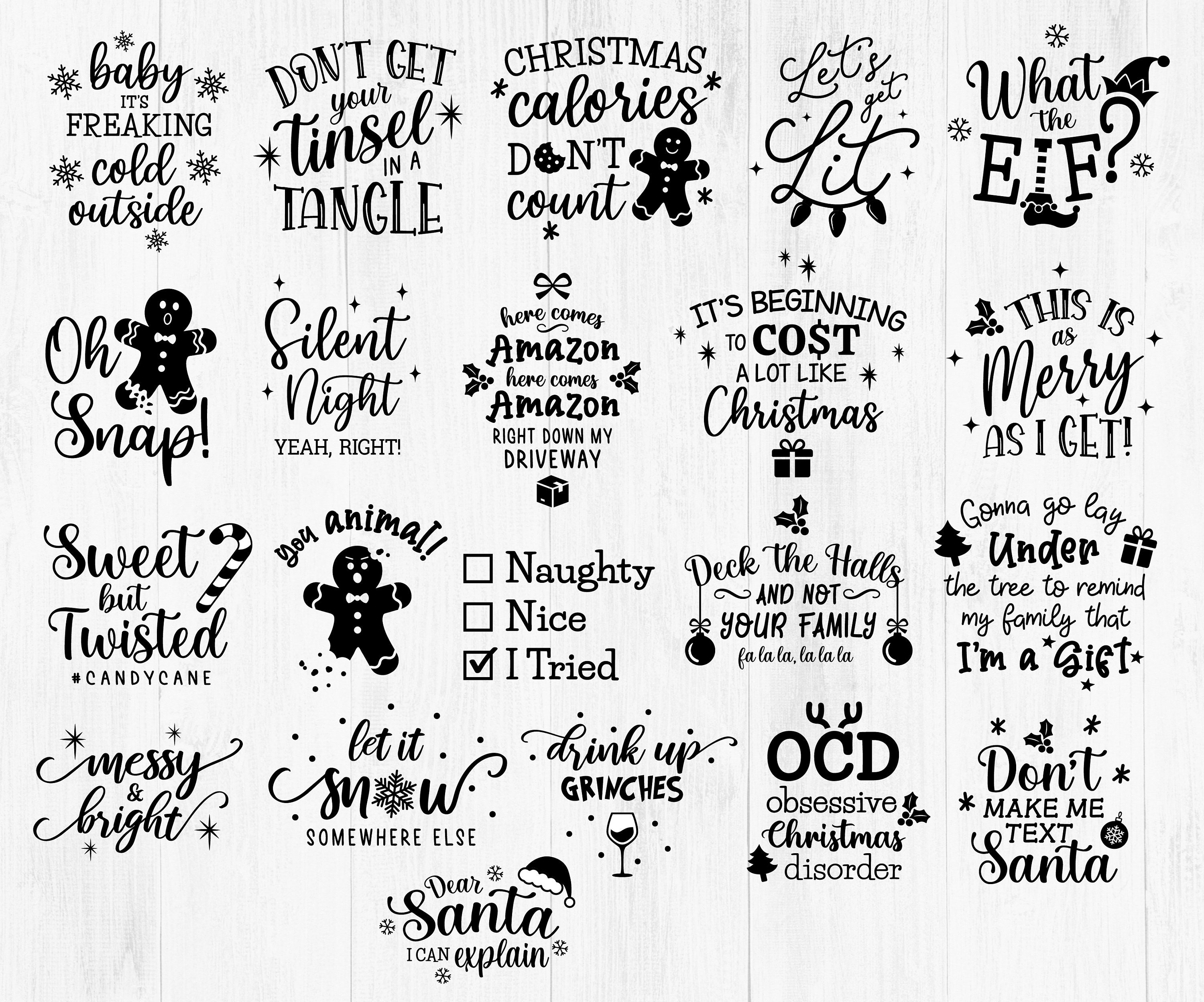 21 Funny Christmas Quotes SVG Bundle Silhouette Christmas Etsy