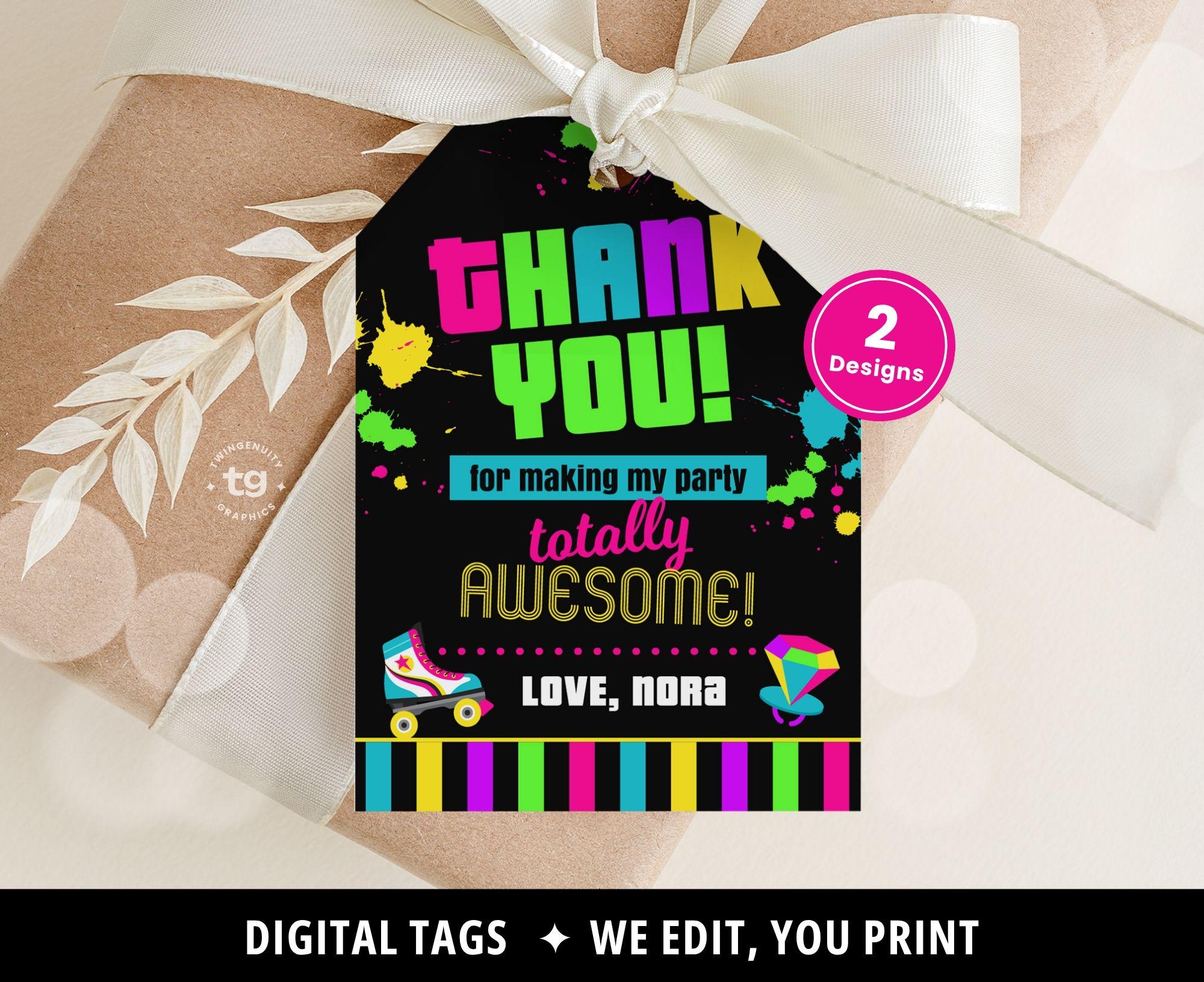 80s Thank You Tags, 80s Favor Tags, 80s Birthday Party, 80s Birthday Tags, 80s Neon Retro Theme, 1980, Neon, Printable Favor Tags, DIGITAL