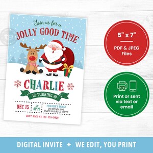 Christmas Birthday Invitation, Christmas Santa Birthday Party Invitation, Winter Birthday, Reindeer, Jolly Good Time, Invite Kids, DIGITAL image 4