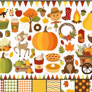 Fall Clipart, Autumn Clipart, Fall Harvest Clipart, Pumpkins, Wreaths, Leaves, Pumpkin Spice, Apples, Thanksgiving, Woodland, Patterns, PNG