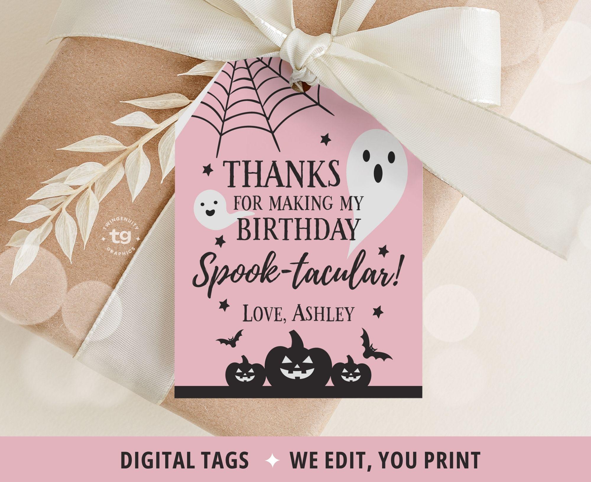 Halloween Thank You Personalize, Pink Birthday Thank You Tags ...