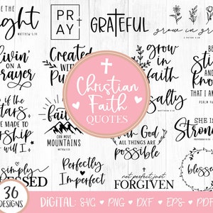 Pakiet cytatów chrześcijańskich SVG, Pakiet wiary SVG, Pismo Święte, Pakiet wersetów biblijnych, Religijny SVG, Pliki Cricut Cut, Jezus, Bóg, Clipart wiary