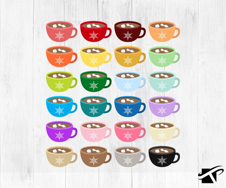 May include: Set of 24 colorful mugs with a snowflake design and white marshmallows. Each mug is a different color, including red, orange, yellow, green, blue, purple, pink, and brown.