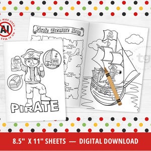 15 páginas para colorear de piratas, actividades de piratas, fiesta pirata, decoración pirata, imprimibles de piratas, hojas para colorear para niños, páginas para colorear, DIGITAL imagen 4