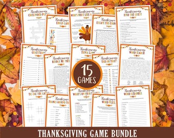 Thanksgiving Fall Game Bundle, Thanksgiving Activity Bundle, Trivia, Gratitudes, Emoji, Puzzle, Maze, Friendsgiving, Kids, Adult, 15 PDFs