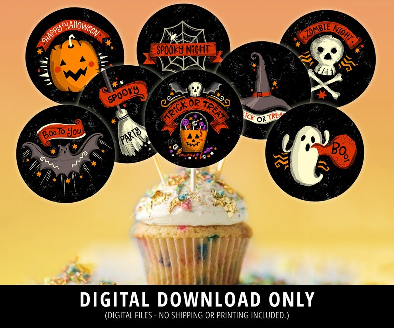 Vintage Halloween Cupcake Toppers: Spooky Party Decorations