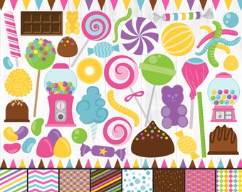 120+ Candy Clipart and Patterns, Candy Clipart, Sweets Clipart, Suckers, Lollipops, Candy Land Graphics, Gummies, Chocolate, Rainbow, PNG