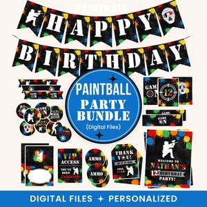 Paintball Party Decor, Paint Ball Theme Birthday Party Decorations, Paintball Party Package, Splattered Paint Party Pack, Printable, DIGITAL