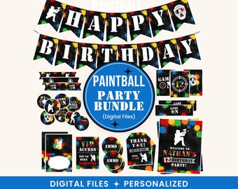 Paintball Party Decor, Paint Ball Theme Birthday Party Decorations, Paintball Party Package, Splattered Paint Party Pack, Printable, DIGITAL