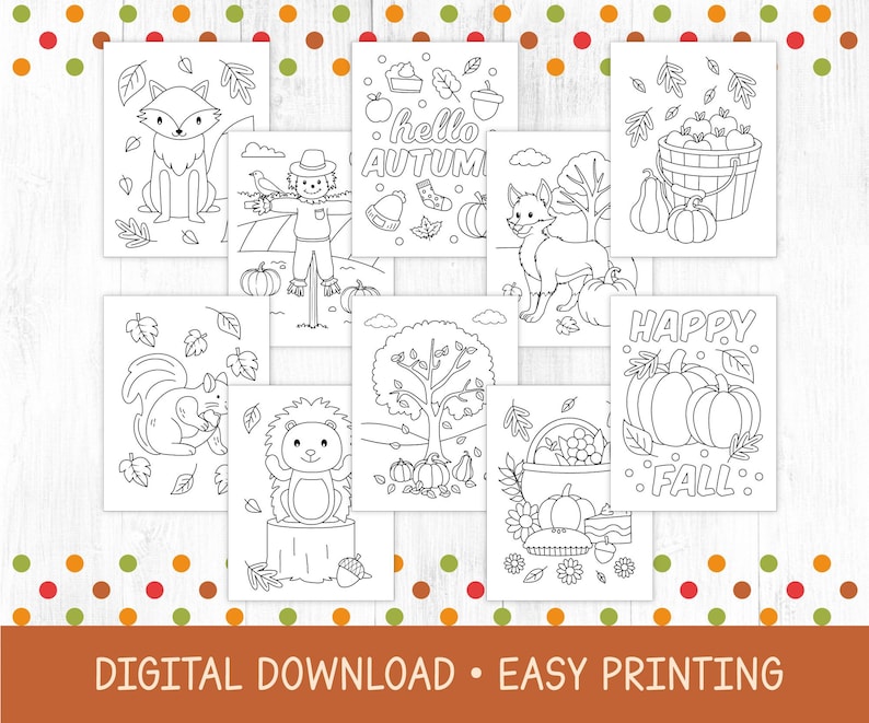 Fall coloring pages for kids.