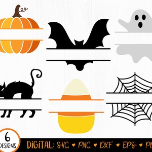 Halloween Monogramm SVG, Name Split SVG, Halloween Kunst, Halloween Monogramm Rahmen, Kürbis, Geist, Candy Corn, Clipart, Dekor, Cricut