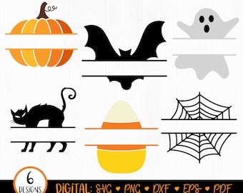 Halloween Split Monogram SVG, Name Split SVG, Halloween Svg, Halloween Monogram frame, Pumpkin, Ghost, Candy Corn, clipart, Decor, Cricut