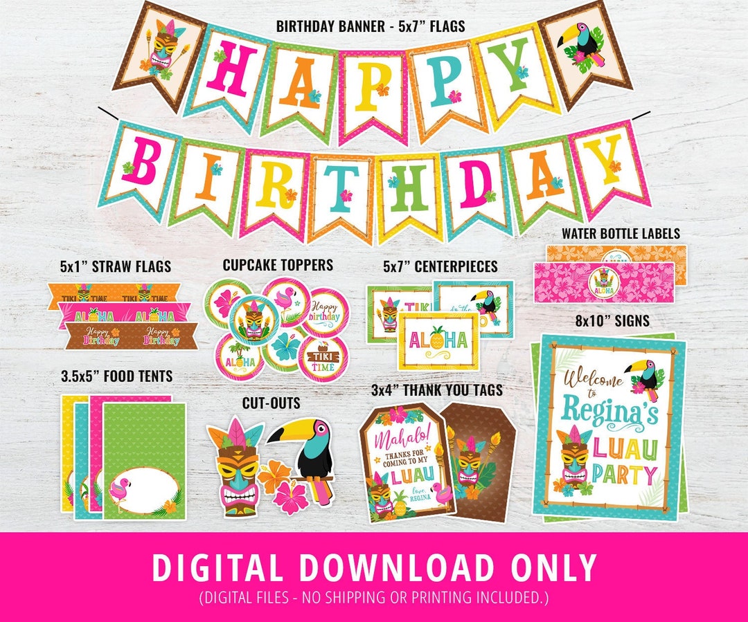 Printable Luau Party Decor, Luau Party Birthday Decorations, Hawaiian ...
