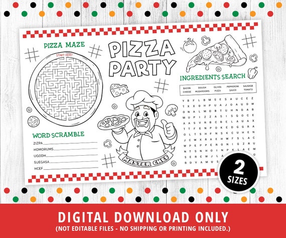 Pizza Party Placemat, Kids Pizza Coloring Placemat, Pizza Games, Pizza Activities, Pizza Coloring Page, Pizza Birthday, Printable DIGITAL
