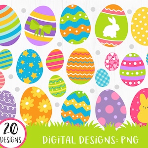 Easter Eggs Clipart, Easter PNG, Peeps, Spring Clipart, Cute Easter Graphics, Ribbon, Hearts, Easter Printable, Pattern Eggs, DIGITAL