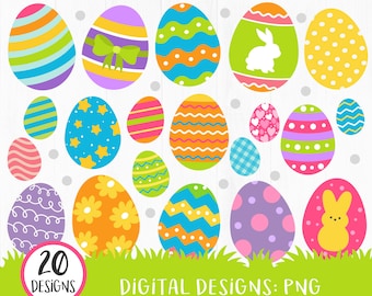 Easter Eggs Clipart, Easter PNG, Peeps, Spring Clipart, Cute Easter Graphics, Ribbon, Hearts, Easter Printable, Pattern Eggs, DIGITAL