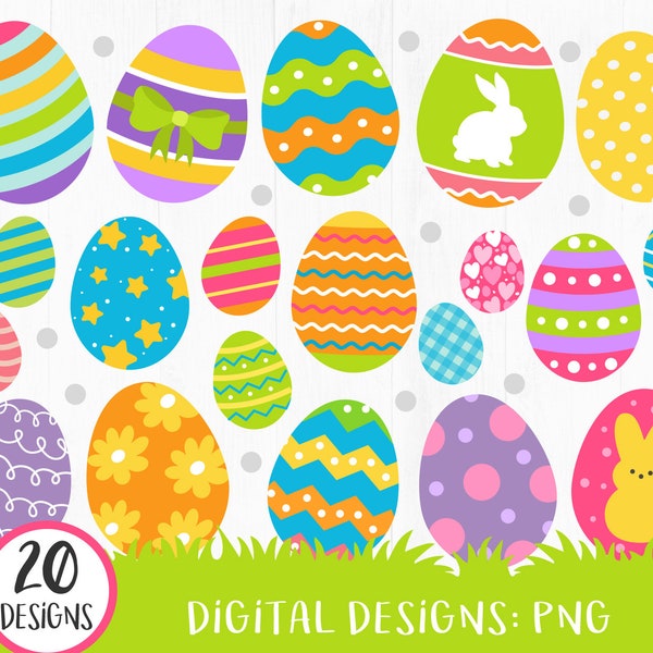 Easter Eggs Clipart, Easter PNG, Peeps, Spring Clipart, Cute Easter Graphics, Ribbon, Hearts, Easter Printable, Pattern Eggs, DIGITAL