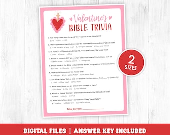 Valentine's Bible Trivia Game, Valentine's Church Game, Printable Valentine's Christian Trivia, Bible Quiz, Sunday School Activity, DIGITAL