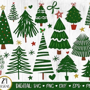 Arbres de Noël Svg, Svg d'arbre de Noël dessinés à la main, joyeux Noël Svg, Boho, Doodle, Clipart, arbres rustiques Svg, fichiers coupés Cricut, NUMÉRIQUE