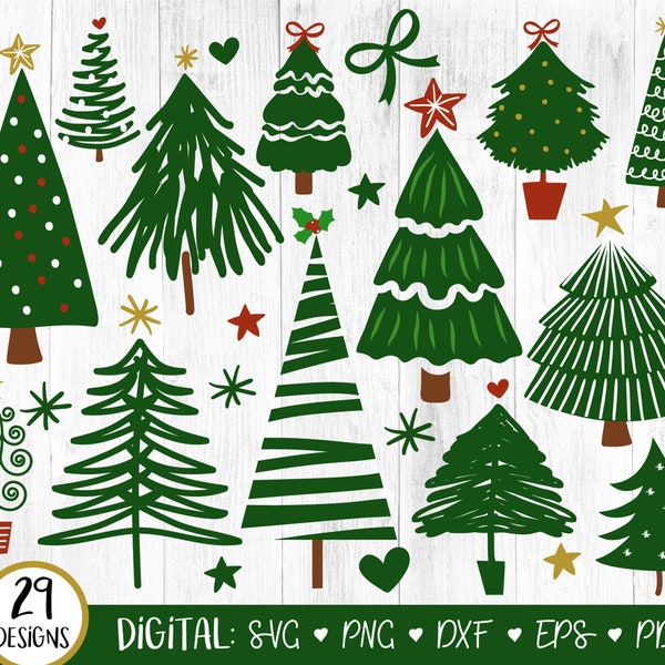 Christmas Trees Svg, Hand Drawn Christmas Tree Svg, Merry Christmas Svg, Boho, Doodle, Clipart, Rustic Trees Svg, Cut Files Cricut, DIGITAL