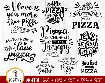ピザSVG、ピザバンドルSVG、ピザの格言SVG、ピザのクリップアート、ピザパーティー、食べ物SVG、ピザTシャツ、ピザDXF EPS png、シルエットまたはクリカット