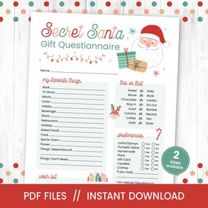 Secret Santa Geschenk Fragebogen Printable, Weihnachtsgeschenkliste, Lieblingssachen,Umfrage, Geschenkbörse, Erwachsene, Mitarbeiter, Teenager, Kind, DIGITAL