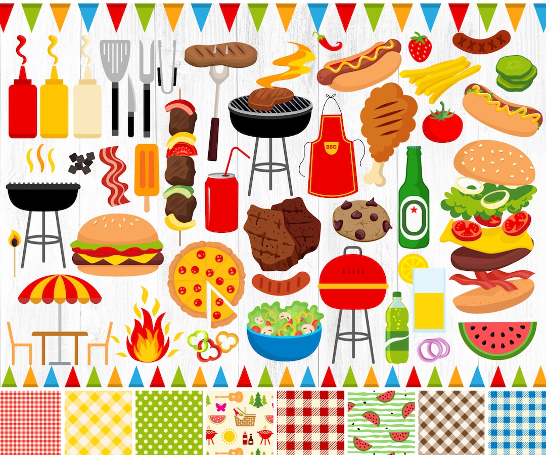 128 BACKYARD BBQ Clipart, BBQ Clipart, Barbeque Clipart, Picnic Clipart,  Burgers, Grill, Cookout, Summer Clipart, Grill Party Food, Patterns - Etsy