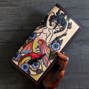 Cottagecore Witchy Twin Mermaids Leather Long Wallet
