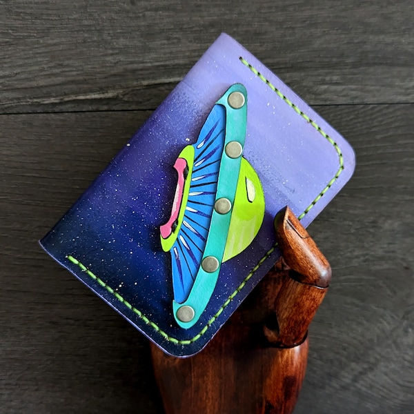 UFO Spaceship leather wallet in "Galaxy"