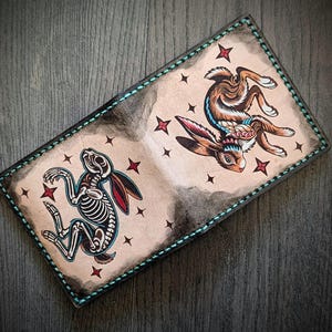 Vintage Style American Traditional Tattoo Style Rabbit Bifold Leather Wallet image 4