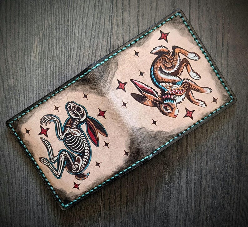 Vintage Style American Traditional Tattoo Style Rabbit Bifold Leather Wallet image 4