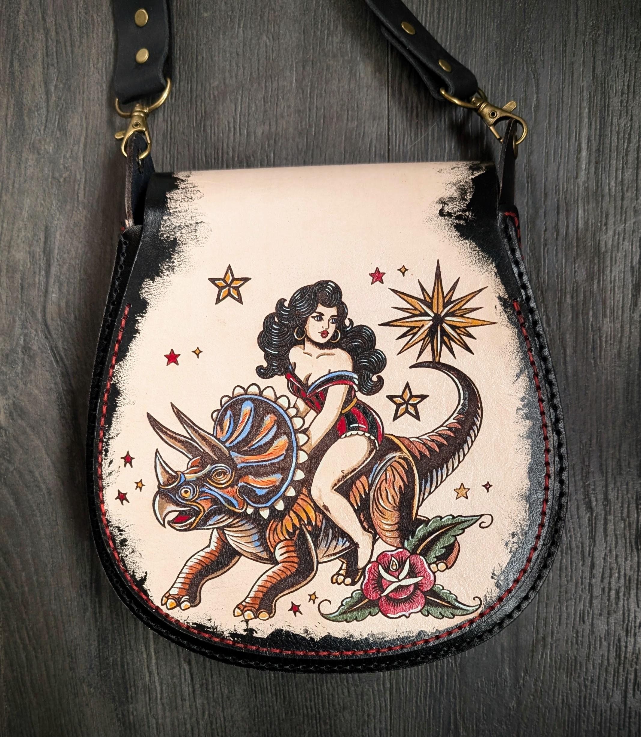 American Traditional Tattoo Style Leather Crossbody Purse