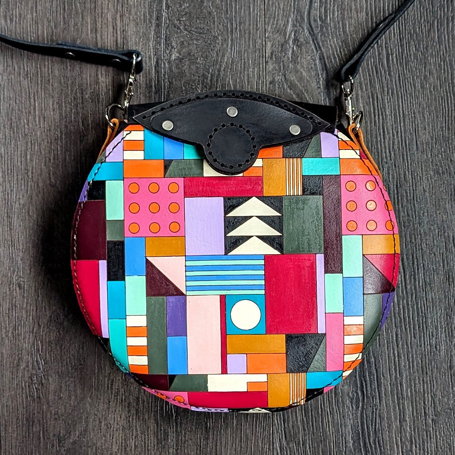 Geometric Mod Leather Circle Purse - Etsy