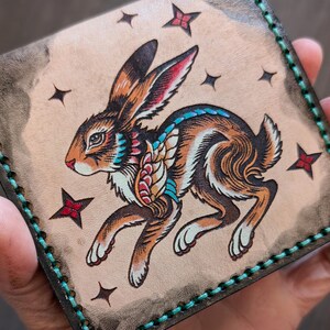 Vintage Style American Traditional Tattoo Style Rabbit Bifold Leather Wallet image 6