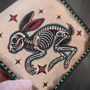 Vintage Style American Traditional Tattoo Style Rabbit Bifold Leather Wallet image 7